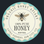 Vintage Bee Honung Burk Anpassningsbar Label Runt Klistermärke<br><div class="desc">Produktetikett för ren och klassisk vintage som visar hantverksarbete med handgjord papper stil-design för visning av honungsprodukter i naturligt utseende.</div>
