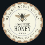 Vintage Bee Honung Burk Anpassningsbar Label Runt Klistermärke<br><div class="desc">Produktetikett för ren och klassisk vintage som visar hantverksarbete med handgjord papper stil-design för visning av honungsprodukter i naturligt utseende.</div>