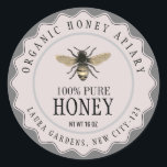 Vintage Bee Honung Burk Anpassningsbar Label Runt Klistermärke<br><div class="desc">Produktetikett för ren och klassisk vintage som visar hantverksarbete med handgjord papper stil-design för visning av honungsprodukter i naturligt utseende.</div>