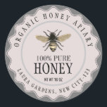 Vintage Bee Honung Burk Anpassningsbar Label Runt Klistermärke<br><div class="desc">Produktetikett för ren och klassisk vintage som visar hantverksarbete med handgjord papper stil-design för visning av honungsprodukter i naturligt utseende.</div>