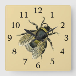 Vintage Bee Illustration Antique Honungsbees Art Fyrkantig Klocka