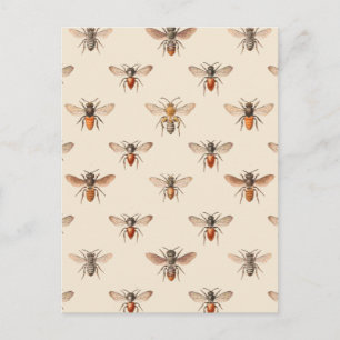 Vintage Bee Illustration Mönster Vykort