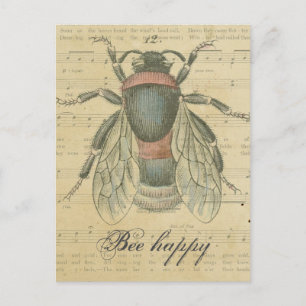 Vintage Bee Lakan Musik noter Bee Lycklig Customiz Vykort