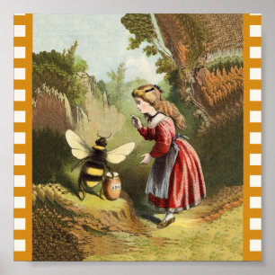 Vintage Bee Little Girl Honung Pot Poster