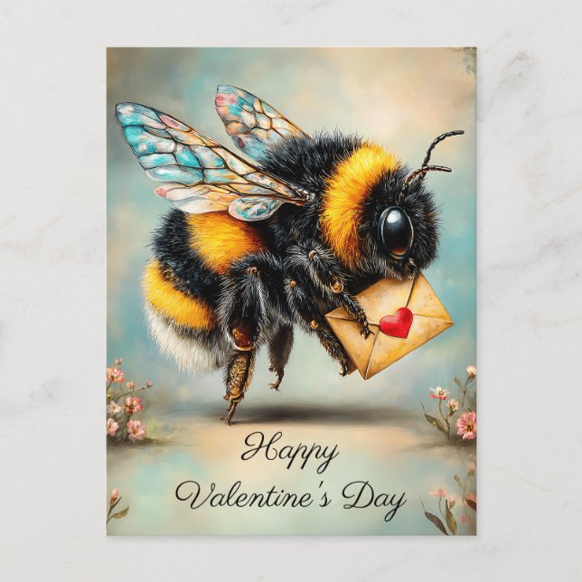 Vintage Bee Love Messenger Vykort (Framsida)