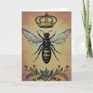 Vintage Bee nr 3 Queen Krona Watercolor Art Art. Kort