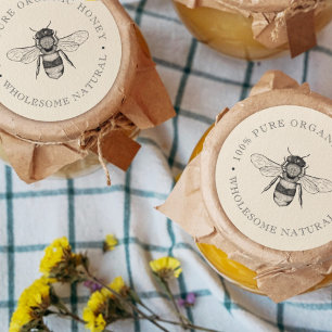Vintage Bee Organiskt honung Retro Runt Klistermärke
