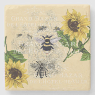 Vintage Bee Solros Cream Nature Stone Underlägg
