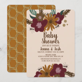 Vintage Bee Solrosbukett Blommig Bebis Shower Inbjudningar