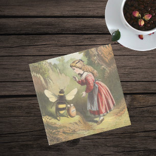 Vintage Bee Victorian Girl Pot Forest Stenunderlägg