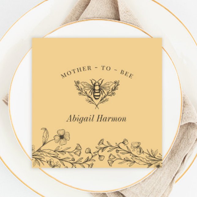 Vintage Bee Wildblomma Gult Shower Napkins Pappersservett (Skapare uppladdad)