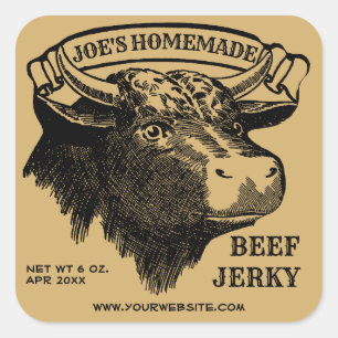 Vintage Beef Jerky Bull Head Template Fyrkantigt Klistermärke