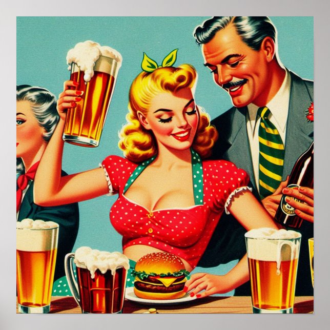 Vintage Beer and Burger Illustration Poster (Framsidan)