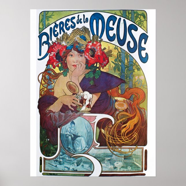 Vintage Beer Art nouveau Alphonse Mucha Poster (Framsidan)