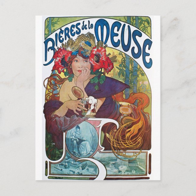 Vintage Beer Art nouveau Alphonse Mucha Vykort (Framsida)