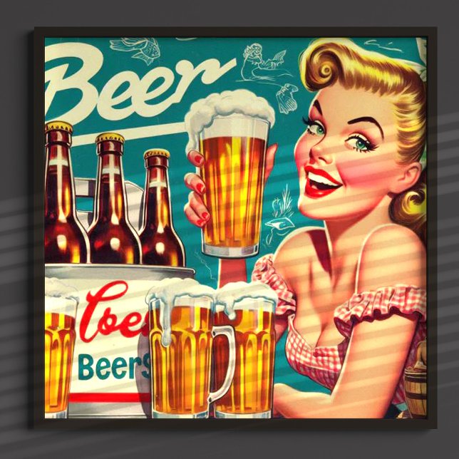 Vintage Beer Girl Illustration Poster (Skapare uppladdad)