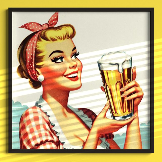 Vintage Beer Girl Illustration Poster (Skapare uppladdad)