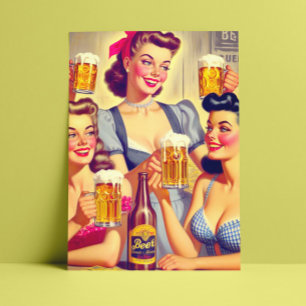 Vintage Beer Girls Vykort