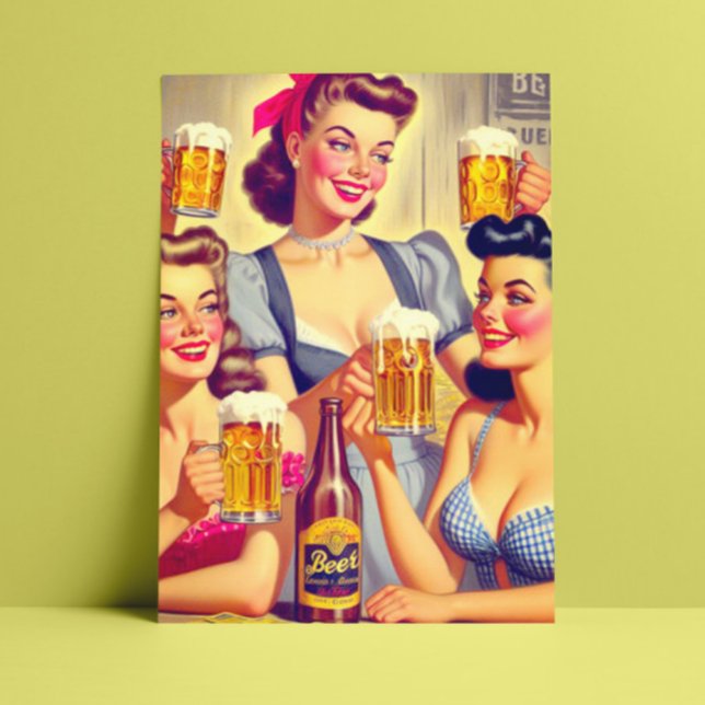 Vintage Beer Girls Vykort (Skapare uppladdad)