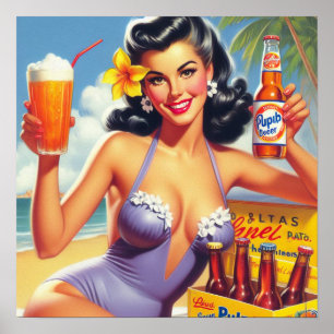 Vintage Beer Sommarstift upp Poster