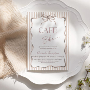 Vintage Beige Båge Cafe Bebe Kaffe Babyfirande Inbjudningar