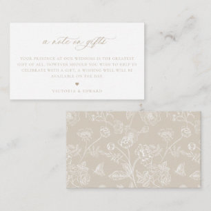 Vintage Beige Blommigt A Note on Gifts Bröllop Tilläggskort
