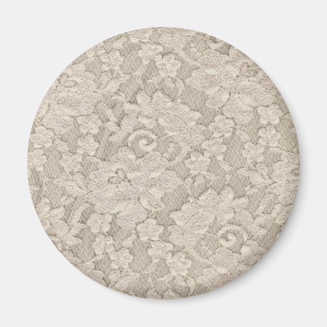 Vintage Beige Blommigt Snöre Magnet (Framsidan)