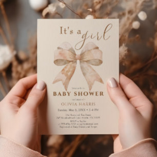 Vintage Beige Bow Boho Watercolor Baby Shower Inbjudningar