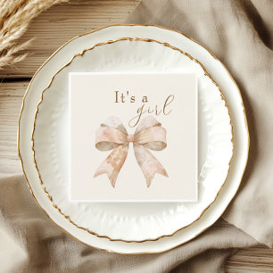 Vintage Beige Bow Boho Watercolor Baby Shower Pappersservett