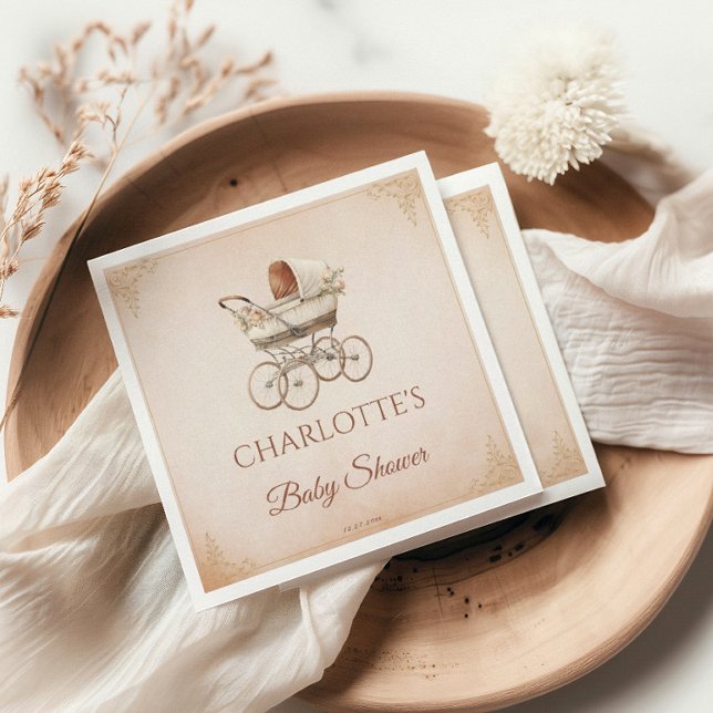 Vintage Beige Classic Gender Neutral Baby Shower Pappersservett (Skapare uppladdad)