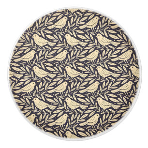 Vintage Beige Fågelmönster på Mörk Bakgrund Knopp