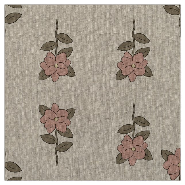 Vintage Beige Floral Botanical Natural Linen Tyg (Provkarta)
