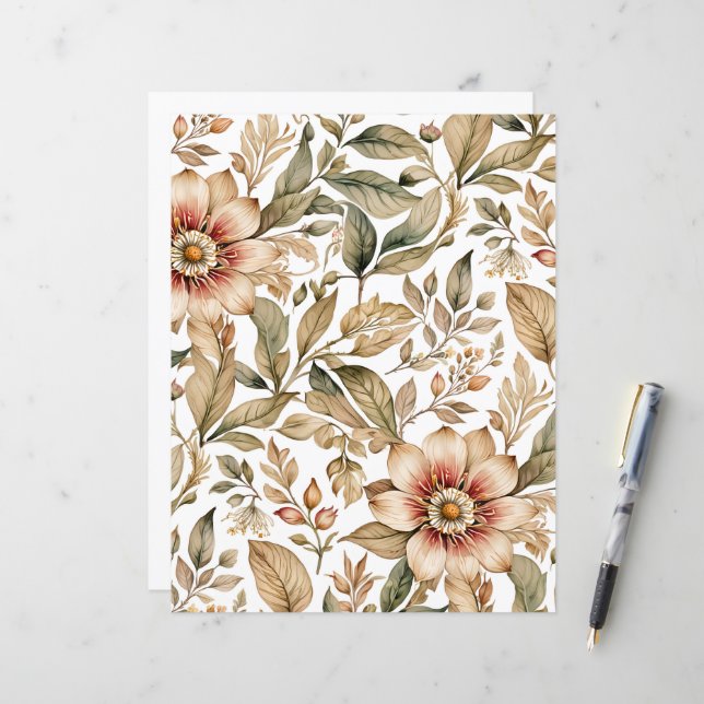 Vintage Beige & Grönt Botanical (Fram/Back In Situ)