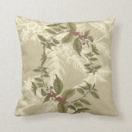 Vintage Beige Grönt Guld Foliage Kudde