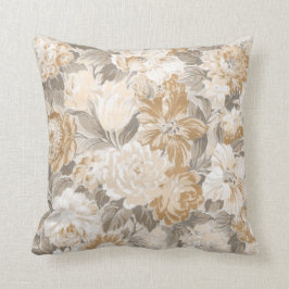 Vintage Beige Guld Grått Elegant Blommigt Kudde