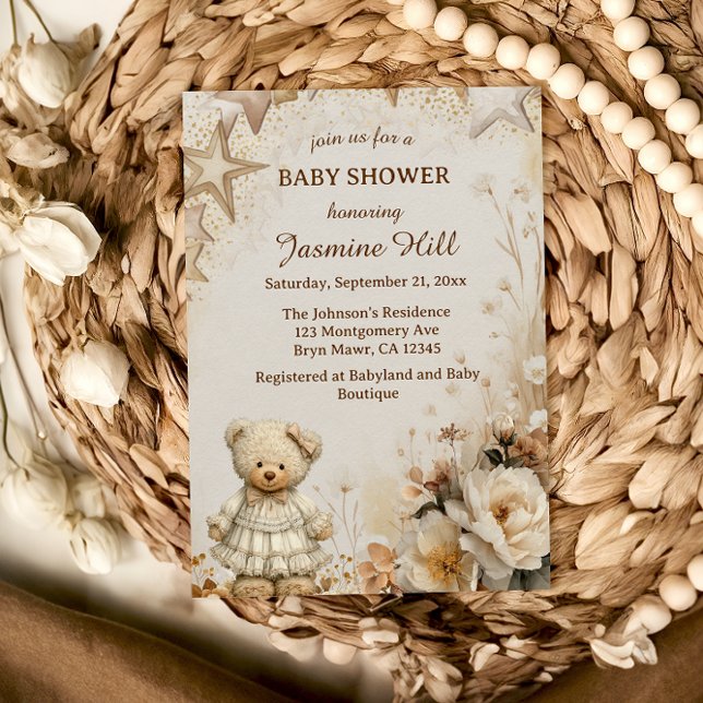 Vintage Beige Nalle Baby Shower Inbjudningar (Skapare uppladdad)