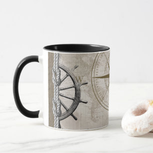 Vintage Beige och Brown Nautical Graphic Mugg