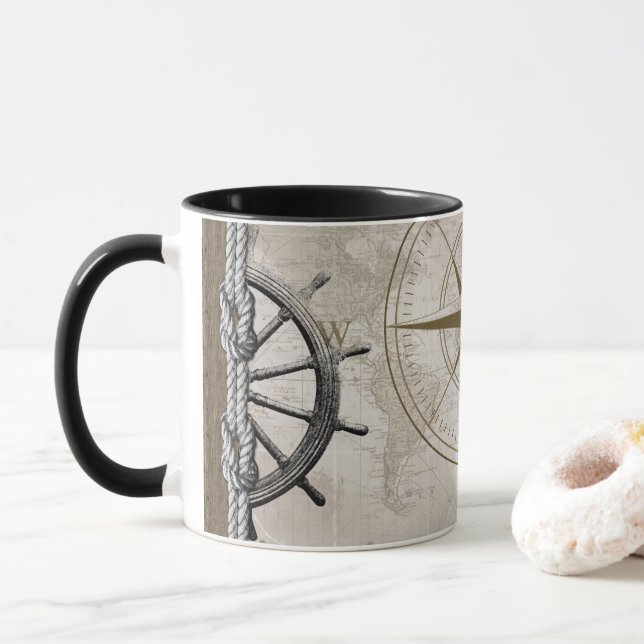 Vintage Beige och Brown Nautical Graphic Mugg (Med munk)