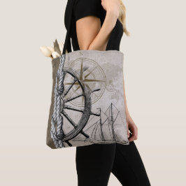 Vintage Beige och Brown Nautical Graphic Tygkasse