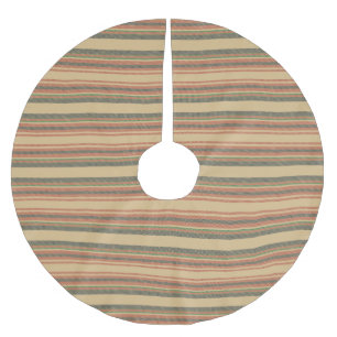 Vintage beige röd grön svart randig mönster julgransmatta borstad polyester