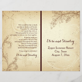 Vintage beige rulla löv vikt bröllopsprogram