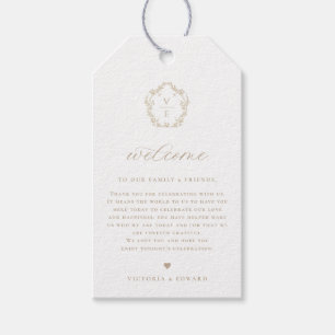 Vintage Beige Vapensköld Bröllop Välkommen Presentetikett