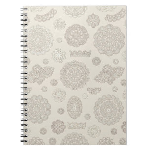 Vintage Beige Virkad Spetsmönster Elegant Stugstil Anteckningsbok