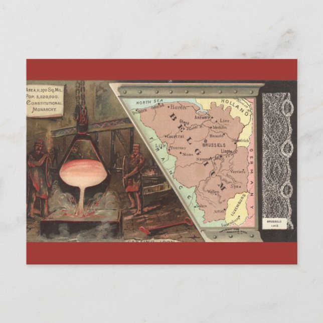 Vintage Belgienkarta Vykort (Framsida)