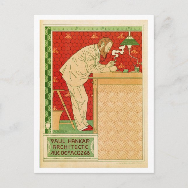 Vintage Belgisk art nouveau architect ad Vykort (Framsida)