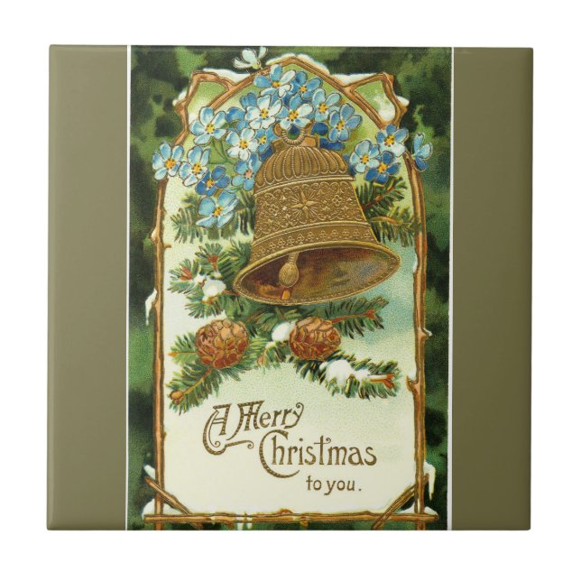 Vintage Bell och Pinecones God jul Kakelplatta (Framsidan)