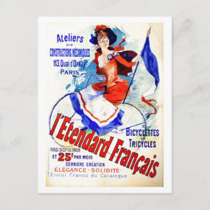Vintage Belle epoque Fransk bicycle och Chéret Vykort