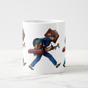 Vintage Bellhop i Uniform, Resväska och Golfklubba Jumbo Mugg
