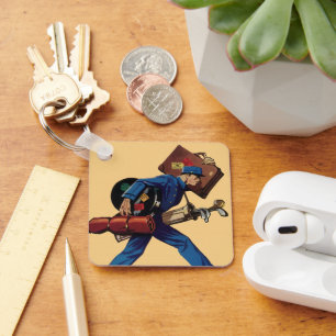 Vintage Bellhop i uniform, resväska och golfklubba Nyckelring