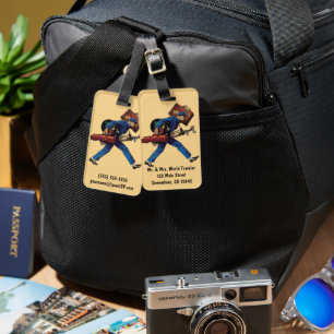 Vintage Bellhop i Uniform, Suitcase och Golf Klubb Bagagebricka